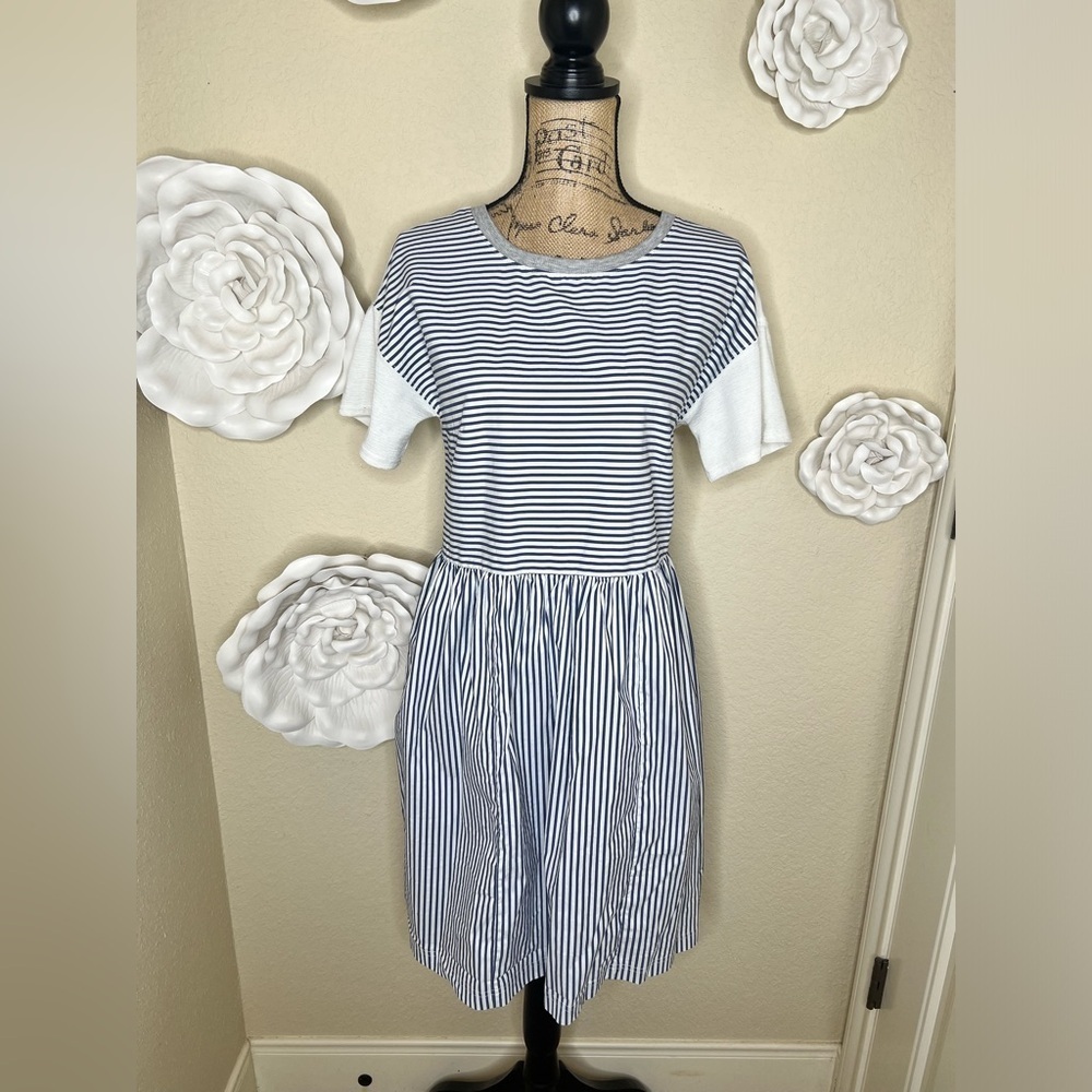 Anthropologie Sunday Striped Oversized Blue & White Stripe Dress Size S